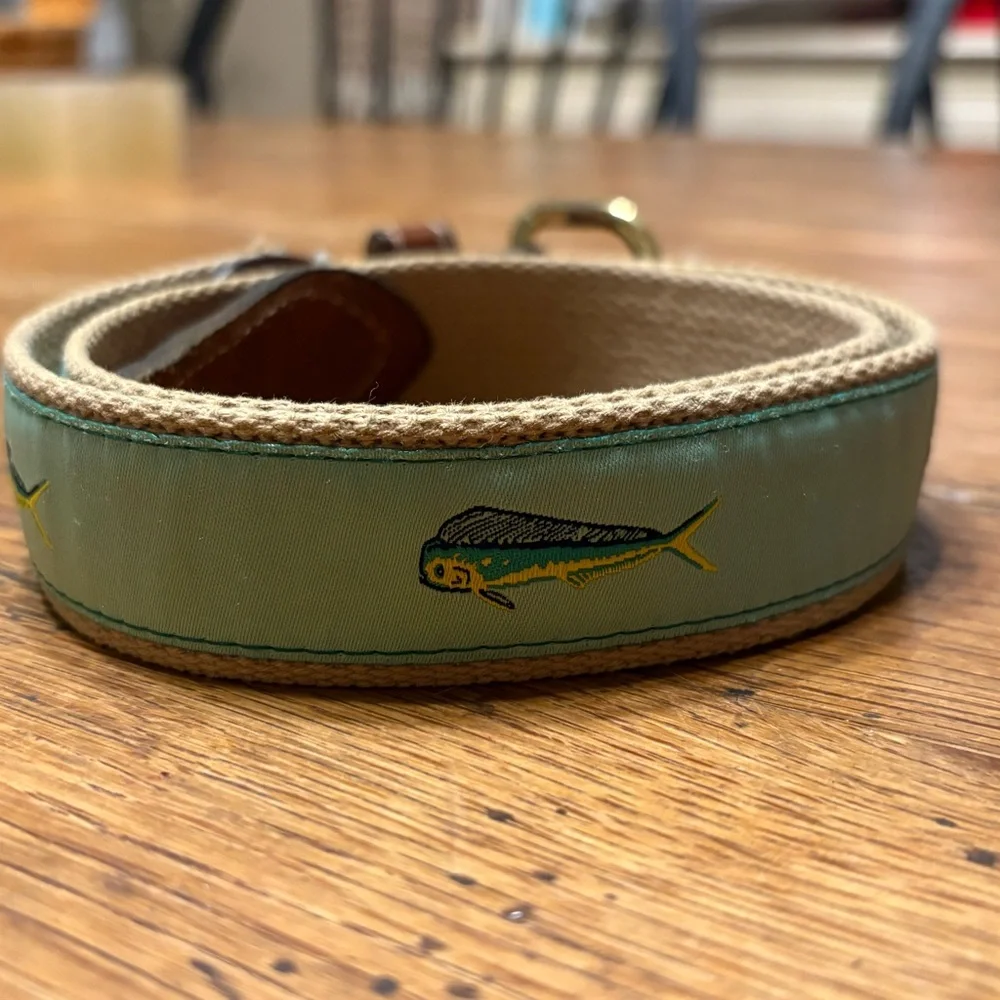 Aqua Green Mahi Dolphin Fish Embroidered Men’s Canvas Belt size 34
